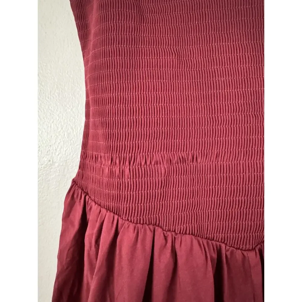 NWD Lulus Tandria Burgundy Smocked Sleeveless Midi Dress Size Large - Picture 7 of 9